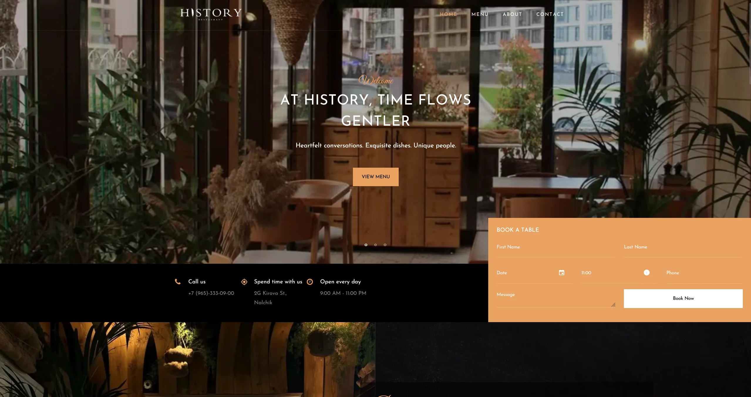 HISTORY restaurant concept website screenshot